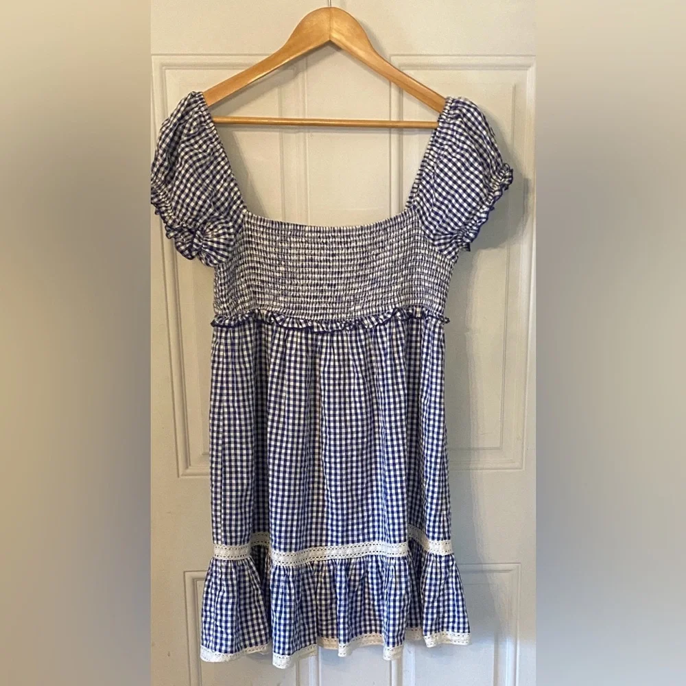 Urban Outfitters Blue Gingham Marseille Smocked Dress - Picture 4 of 12